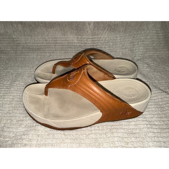FitFlop Walk Star Leather Thong slip-on sandal Tan Womens size 6 - Picture 4 of 6